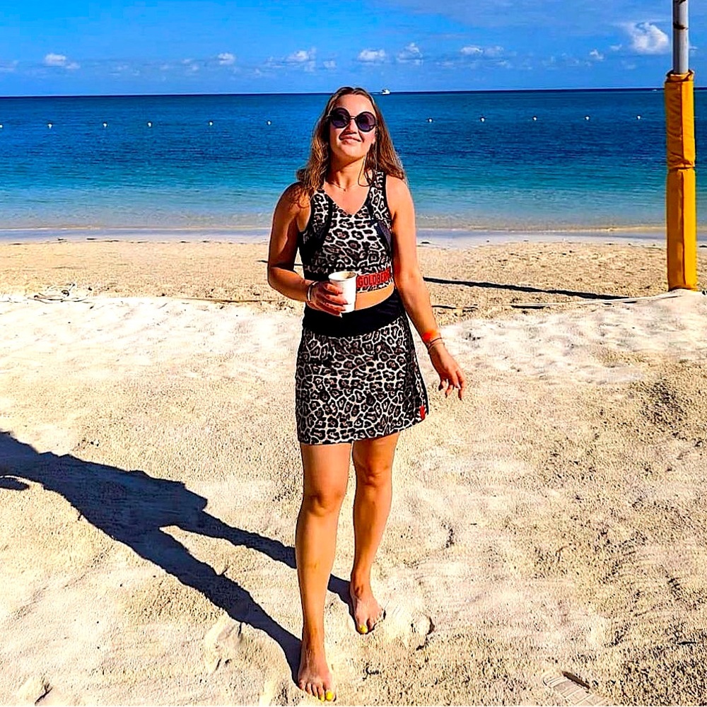 Leopard “Skirt with shorts inside + Top” sport set GOLDBERGH